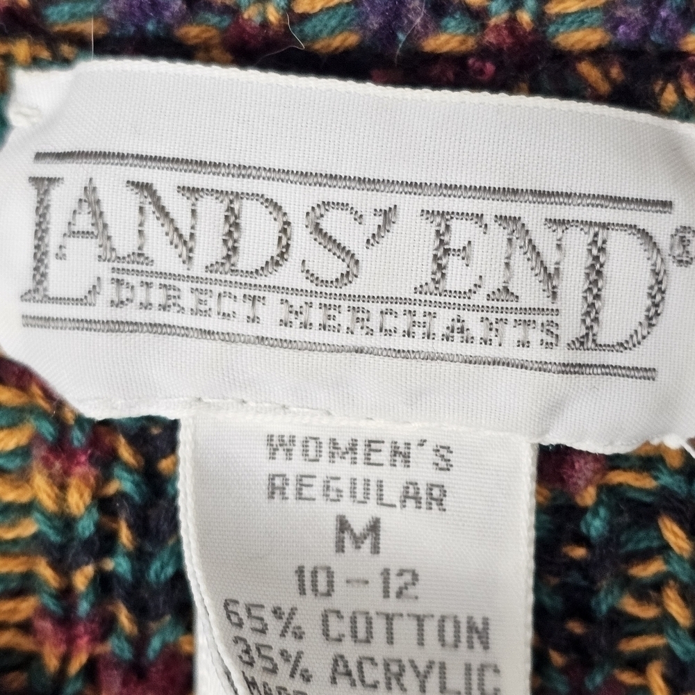 Lands End Sweater womens Medium 80s 90s oversized warm Knit grandma print - Picture 5 of 11